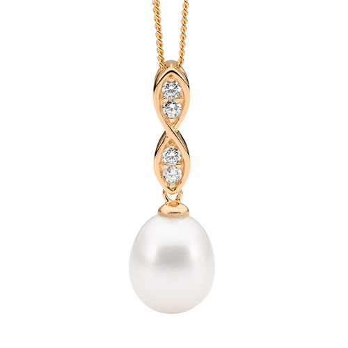 Twist Drop Pendant with Freshwater Pearl & Rose Gold Plating