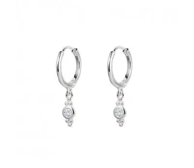 Bezel Set Cubic Zirconia Drop Huggie Earrings