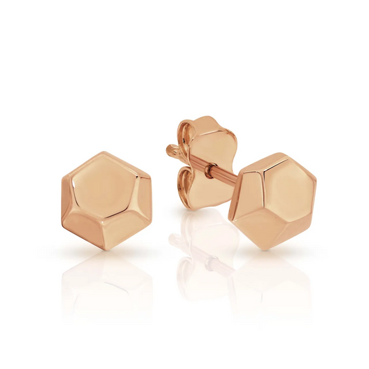 Hexegon Stud Earrings in Rose Gold.