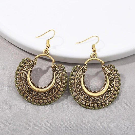 Bohemian Gold-Tone Drop Earrings with Geometric Patterns - Begum