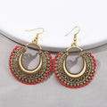 Bohemian Gold-Tone Drop Earrings with Geometric Patterns - Begum