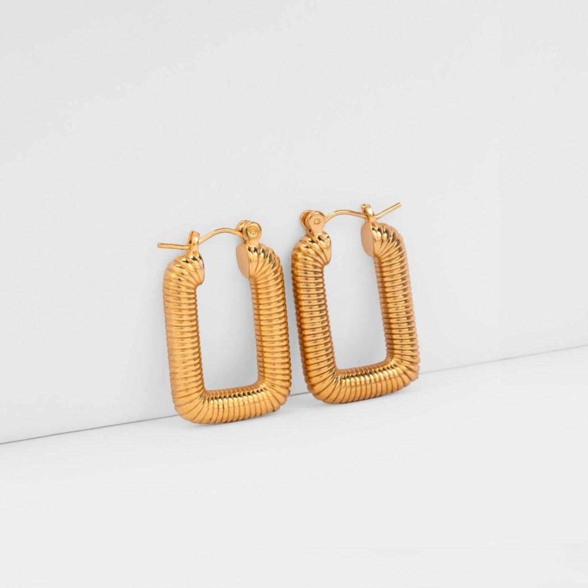 Bold Rectangular Gold Hoop Earrings - Begum