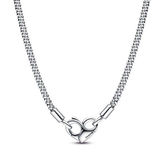 Studded chain sterling silver necklace with heart clasp