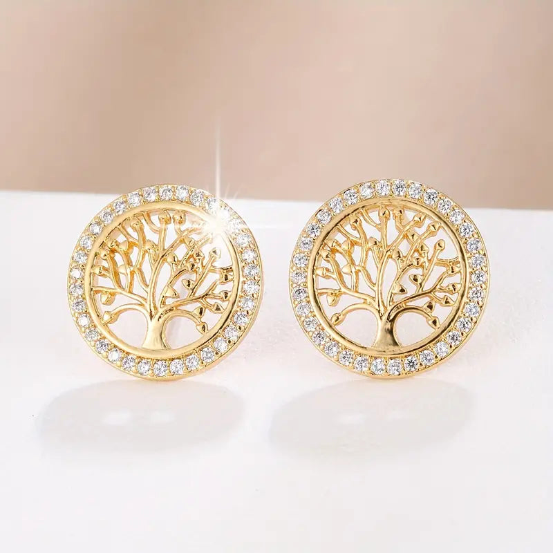 18K Gold Plated Life Tree Stud Earrings - Begum