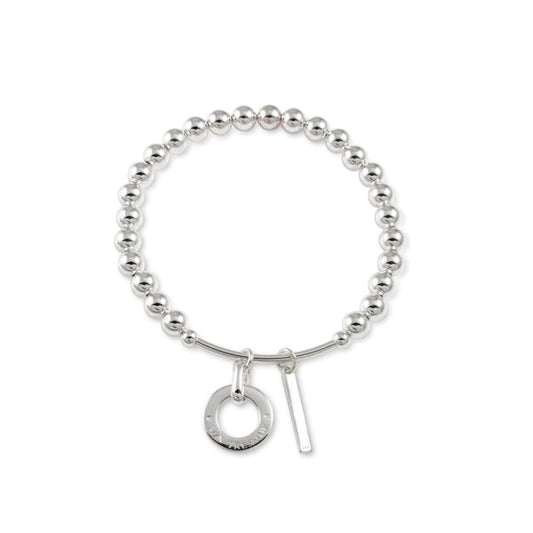 Von Treskow Sterling Silver 6mm Ball Stretchy Bar with Silver VT Disc & Silver Bar Bracelet