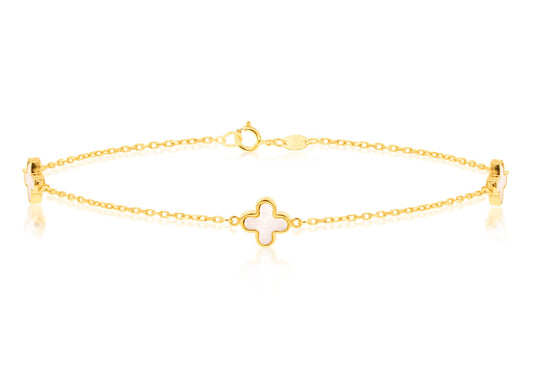 Mother of Pearl 4 Leaf Clover Bracelet in Yellow Gold