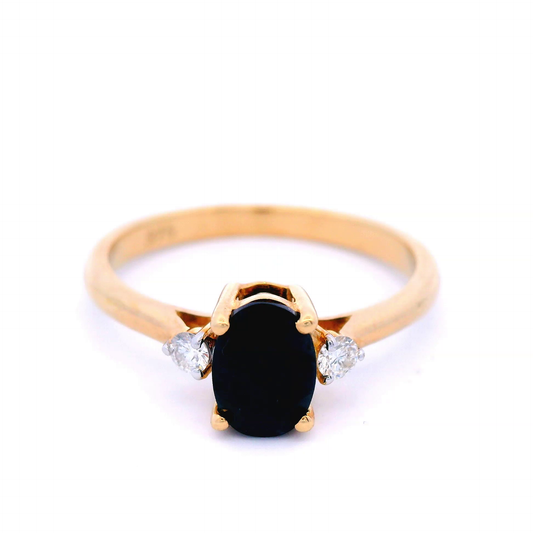 Oval Cut Black Sapphire in Yellow Gold Dress Ring