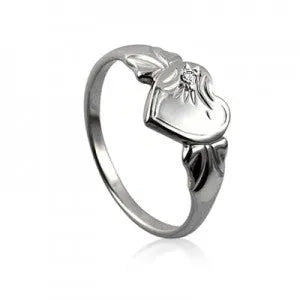 April Heart Birthstone Signet Ring in Sterling Silver