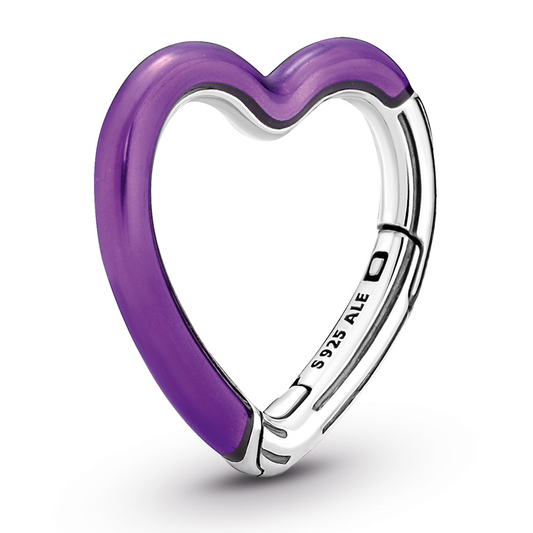 Sterling silver heart connector with transparent purple enamel