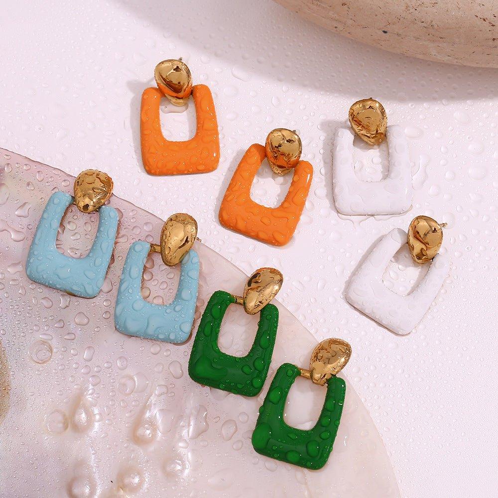 Colorful Geometric Drop Earrings - Trendy Gold Fashion Accessories - Begum