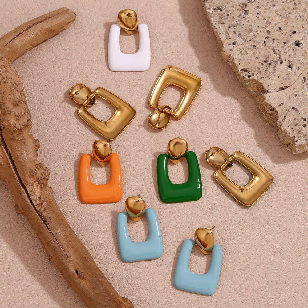 Colorful Geometric Drop Earrings - Trendy Gold Fashion Accessories - Begum