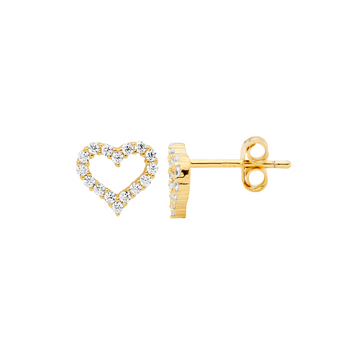 Ellani SS WH CZ 8Mm Open Heart Earrings W/Gold Plating