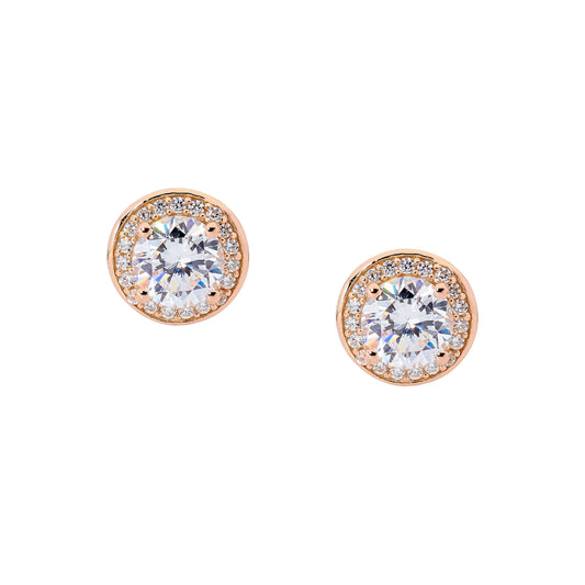 Ellani Solitaire with Halo & Rose Gold Plating Earrings