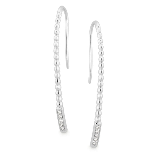 Diamond Bead Set Shepherd Hook Earring in 9 Carat White Gold
