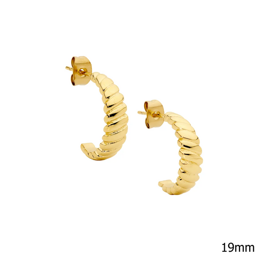 Ellani Gold Plated Stainless Steel 19mm rounded twist hoop earrings
