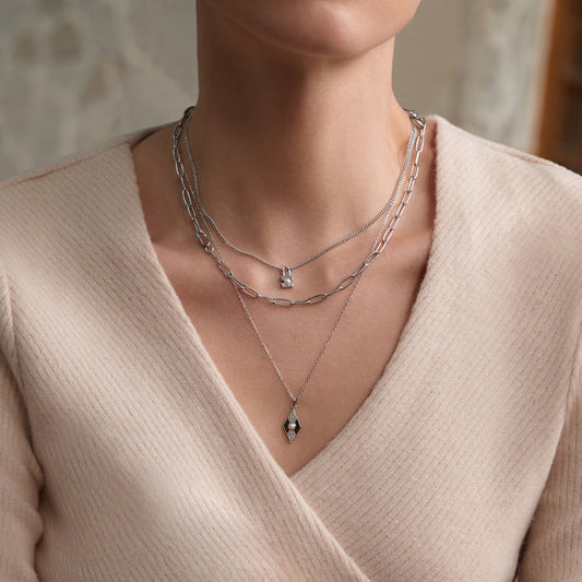 Ania Haie Silver Shell Pearl Geometric Pendant Necklace