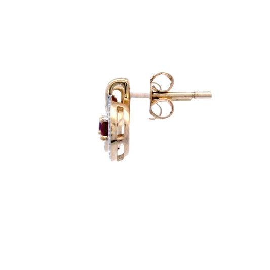 Ruby and Diamond in Yellow Gold Stud Earring