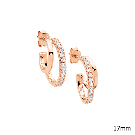 Ellani Double Hoop Earring with Cubic Zirconia in Rose Gold