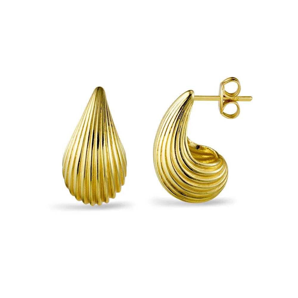 Yellow Gold Plated Sterling Silver Shell Detail Teardrop Stud Earrings