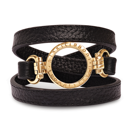 Nikki Lissoni 'Black Leather' Large G/P Wrap Bracelet with Pendant