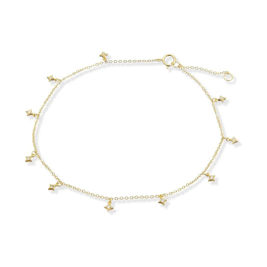 Gold Anklet With Cubic Zirconia Charms