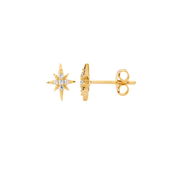 Ellani SS WH CZ Star Stud Earrings