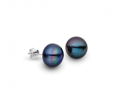 Sterling Silver Black Pearl Stud Earrings