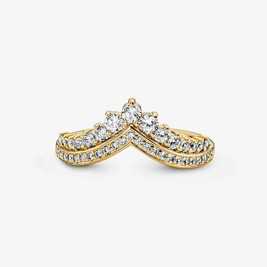 Tiara wishbone 14k gold-plated ring with clear cubic zirconia