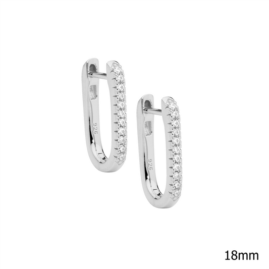 Ellani SS WH CZ 18mm Oval Hoop Earrings W/ Rose Gold Plating