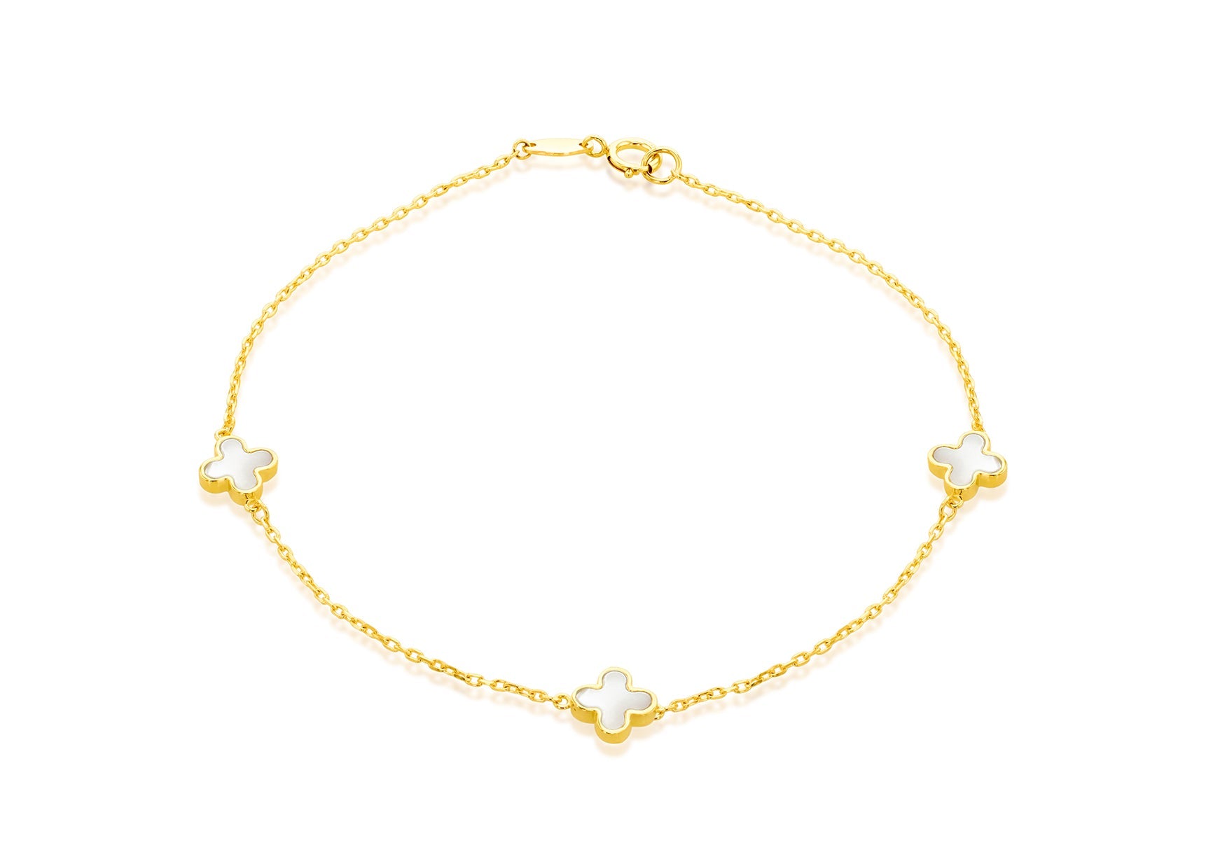 Mother of Pearl 4 Leaf Clover Bracelet in Yellow Gold