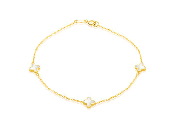 Mother of Pearl 4 Leaf Clover Bracelet in Yellow Gold
