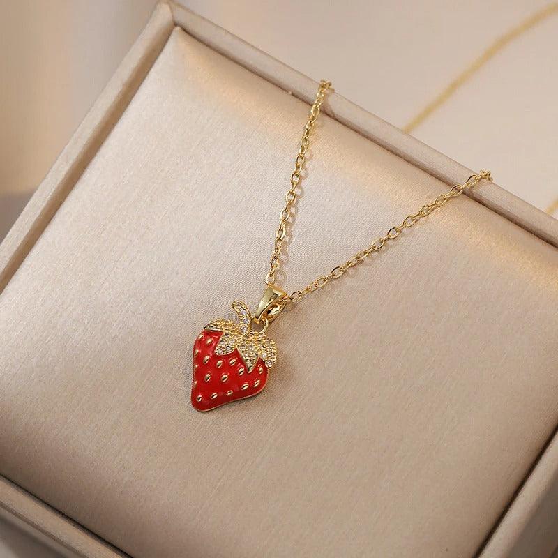 Cute Strawberry Pendant Necklace – Romantic Jewellery for Halloween - Begum