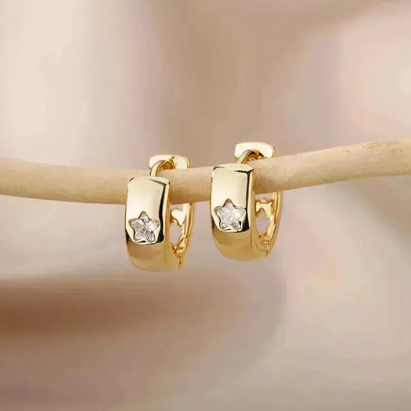 Sparkling Zircon Star Hoop Earrings - Begum
