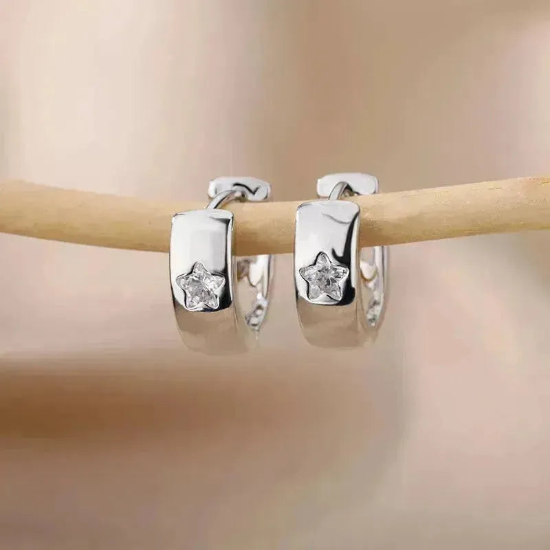 Sparkling Zircon Star Hoop Earrings - Begum