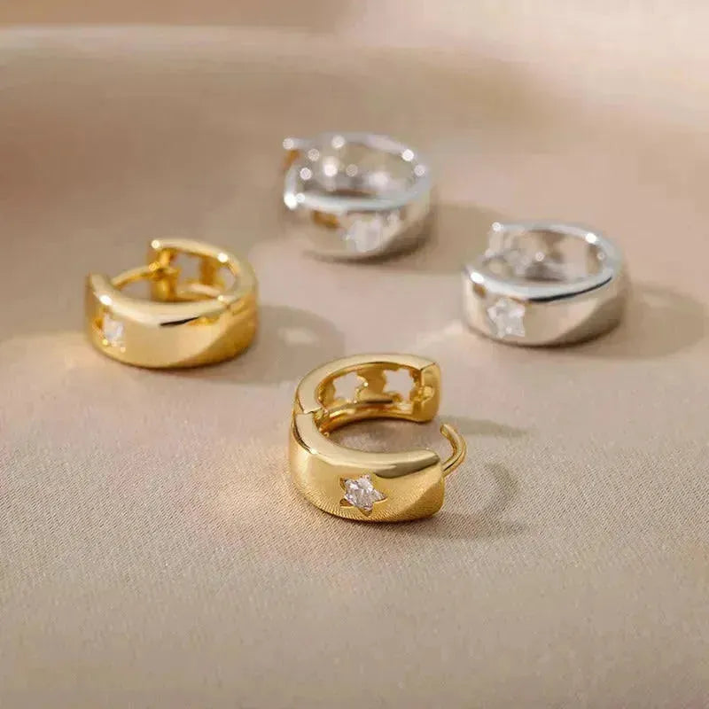 Sparkling Zircon Star Hoop Earrings - Begum