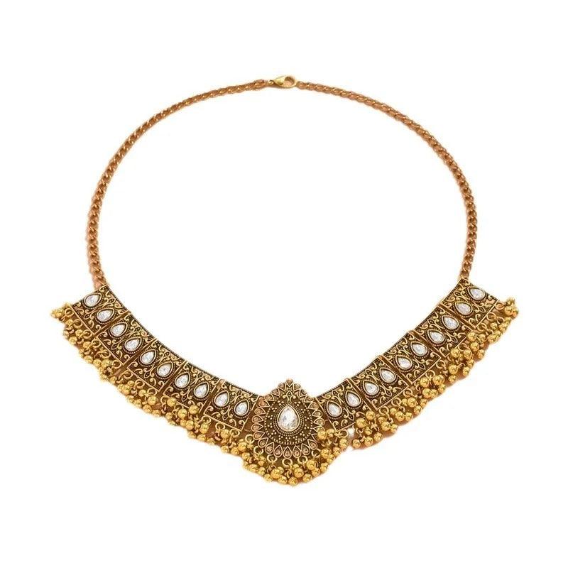 Mughal Inspired Gold-Tone Pearl Necklace Set with Earrings - Begum