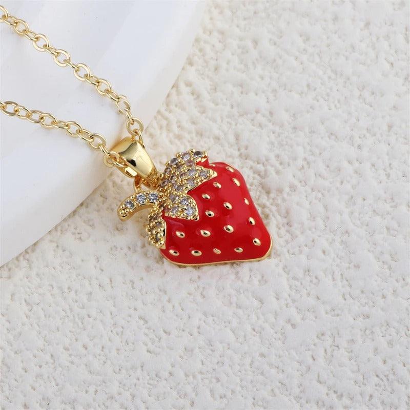 Cute Strawberry Pendant Necklace – Romantic Jewellery for Halloween - Begum