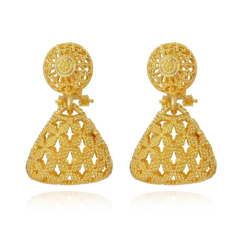 Golden Tribal Earrings with Intricate Geometric Patterns - Begum