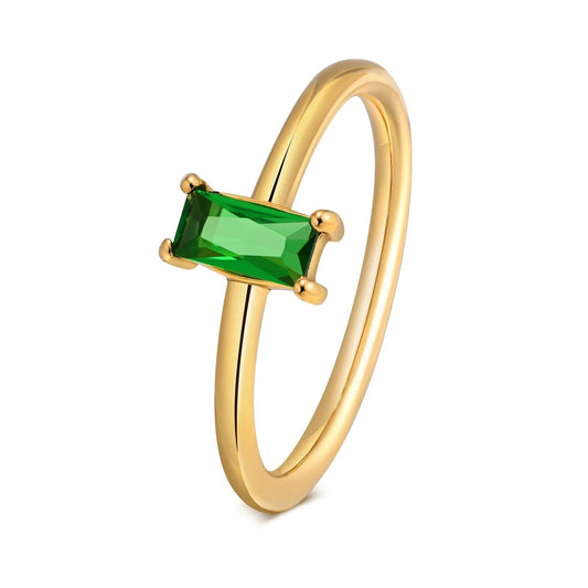 Elegant Emerald Green Stainless Steel Ring – 14K Gold Plated with PVD Finish - Begum